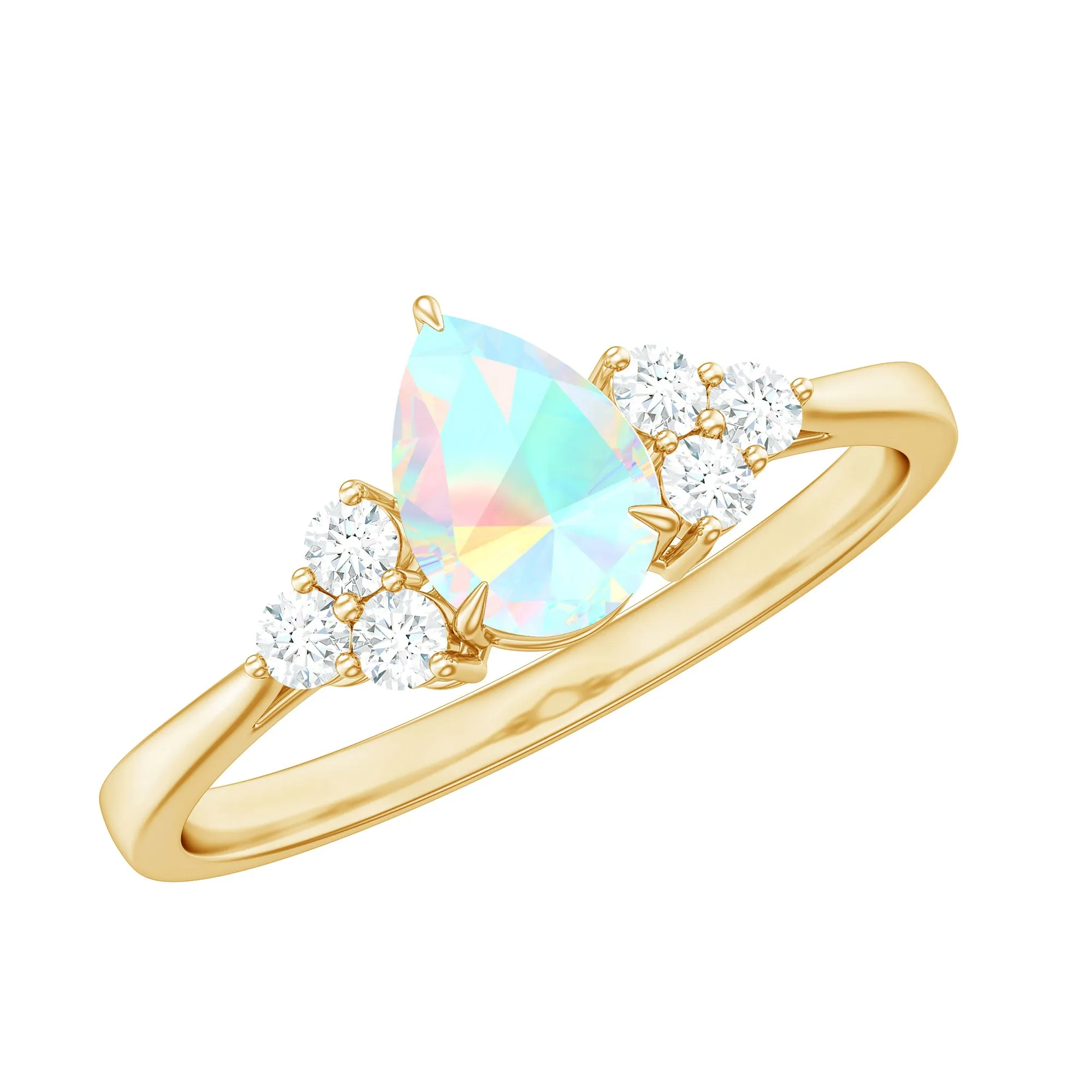 1 CT Pear Shape Ethiopian Opal and Diamond Trio Engagement Ring