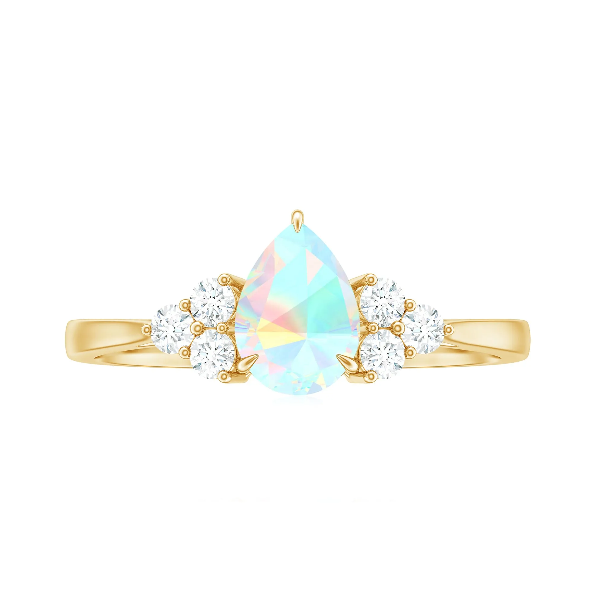 1 CT Pear Shape Ethiopian Opal and Diamond Trio Engagement Ring