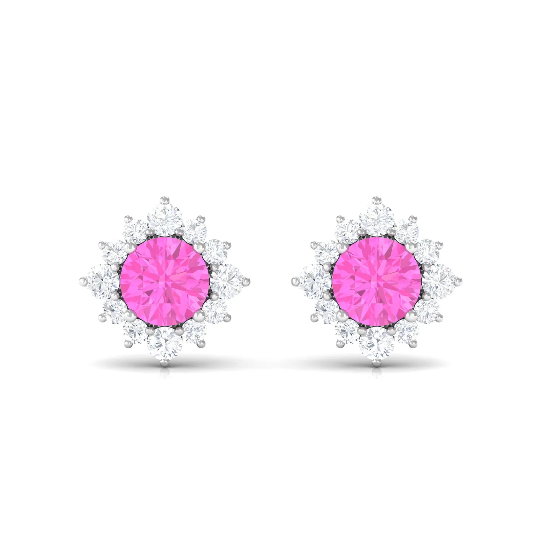 1 CT Pink Sapphire Classic Stud Earrings with Diamond Halo