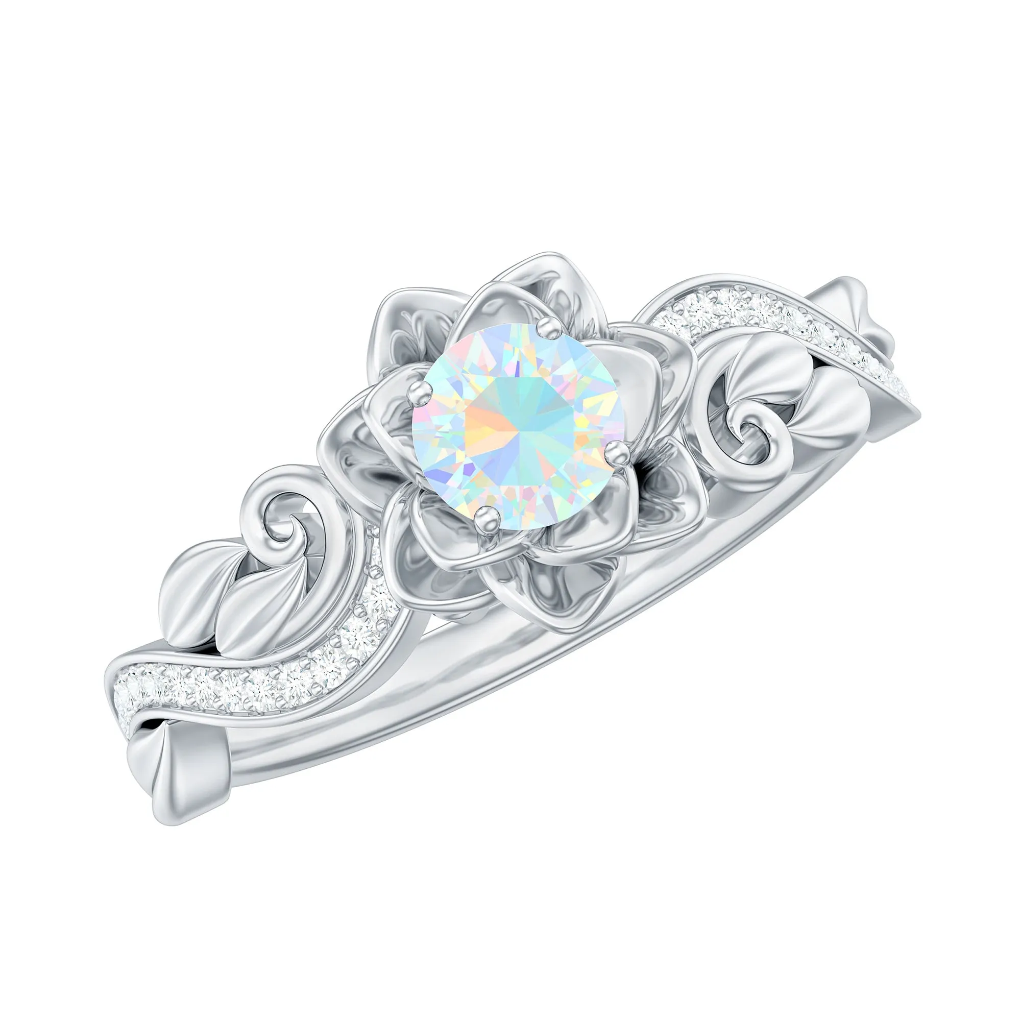 1/2 CT Floral Inspired Ethiopian Opal and Diamond Engagement Ring