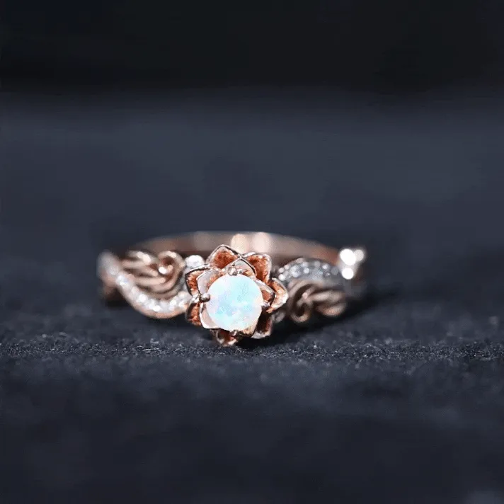 1/2 CT Floral Inspired Ethiopian Opal and Diamond Engagement Ring