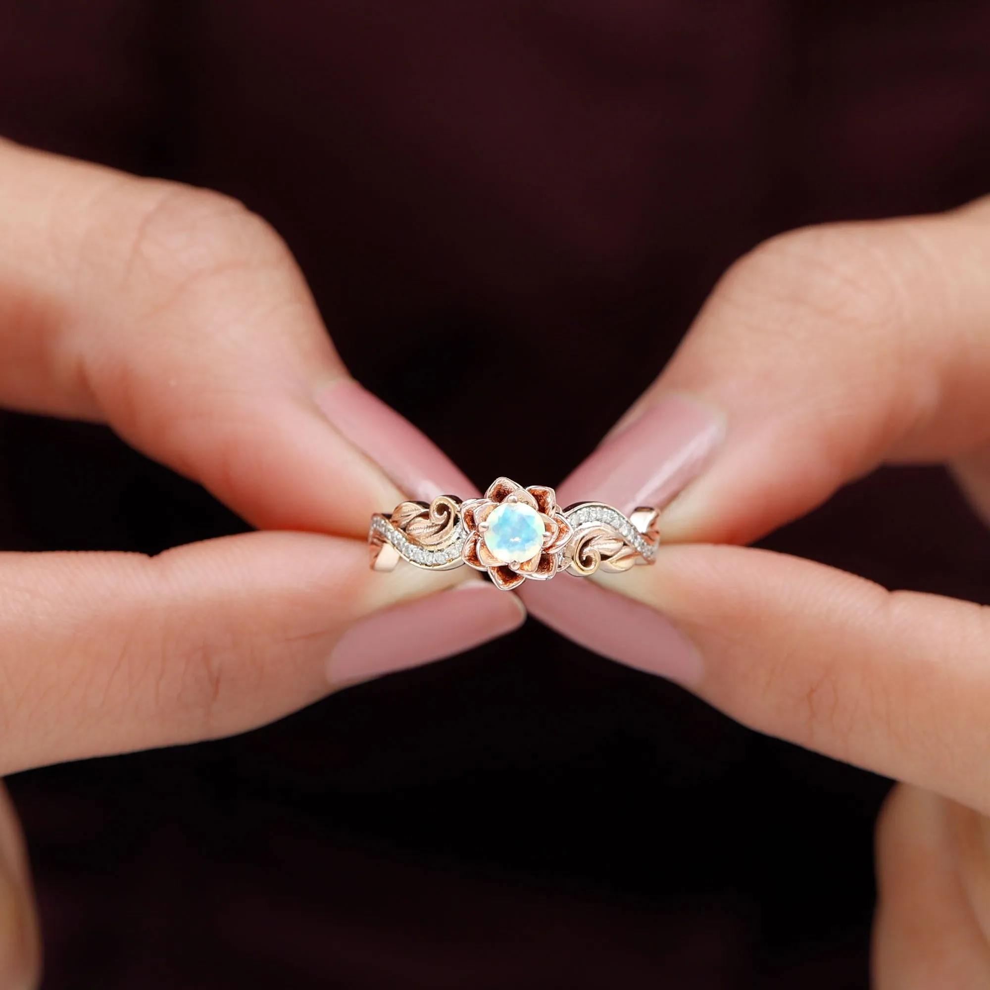 1/2 CT Floral Inspired Ethiopian Opal and Diamond Engagement Ring