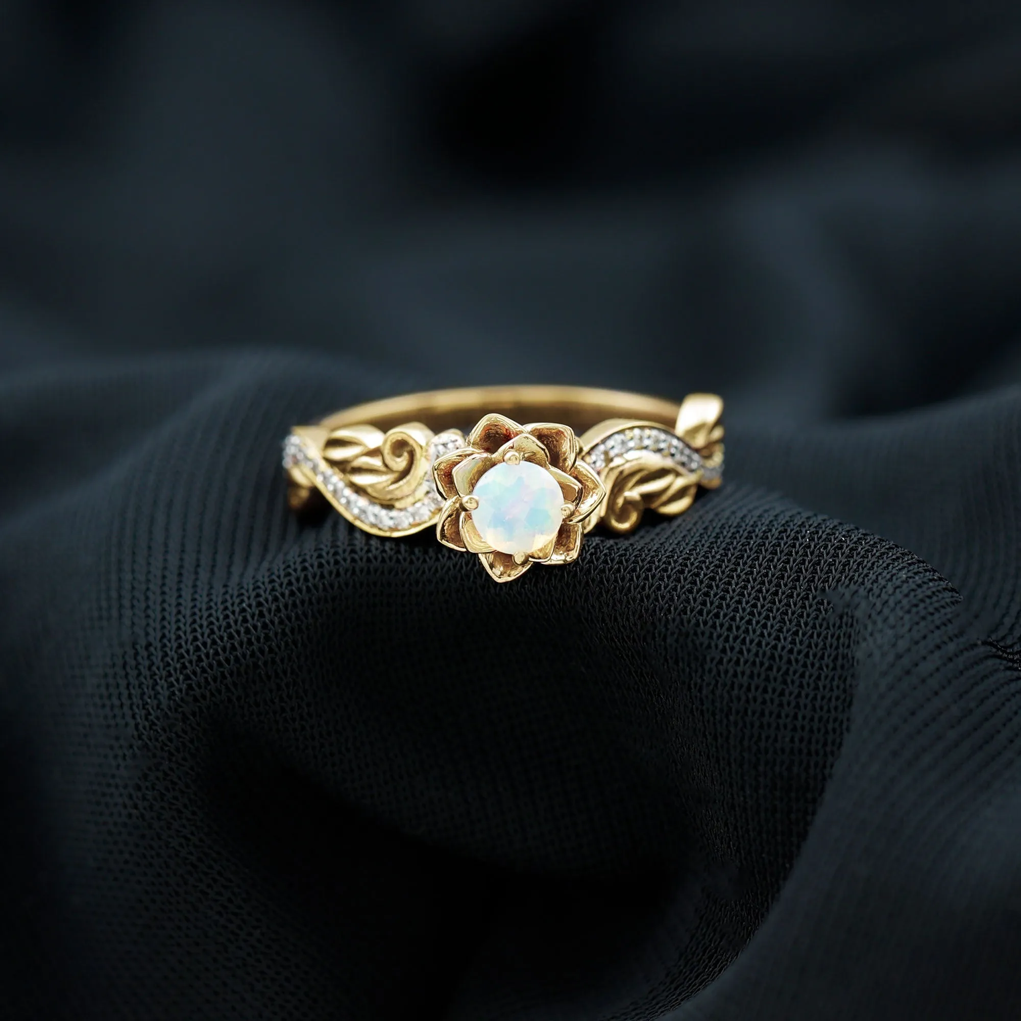 1/2 CT Floral Inspired Ethiopian Opal and Diamond Engagement Ring