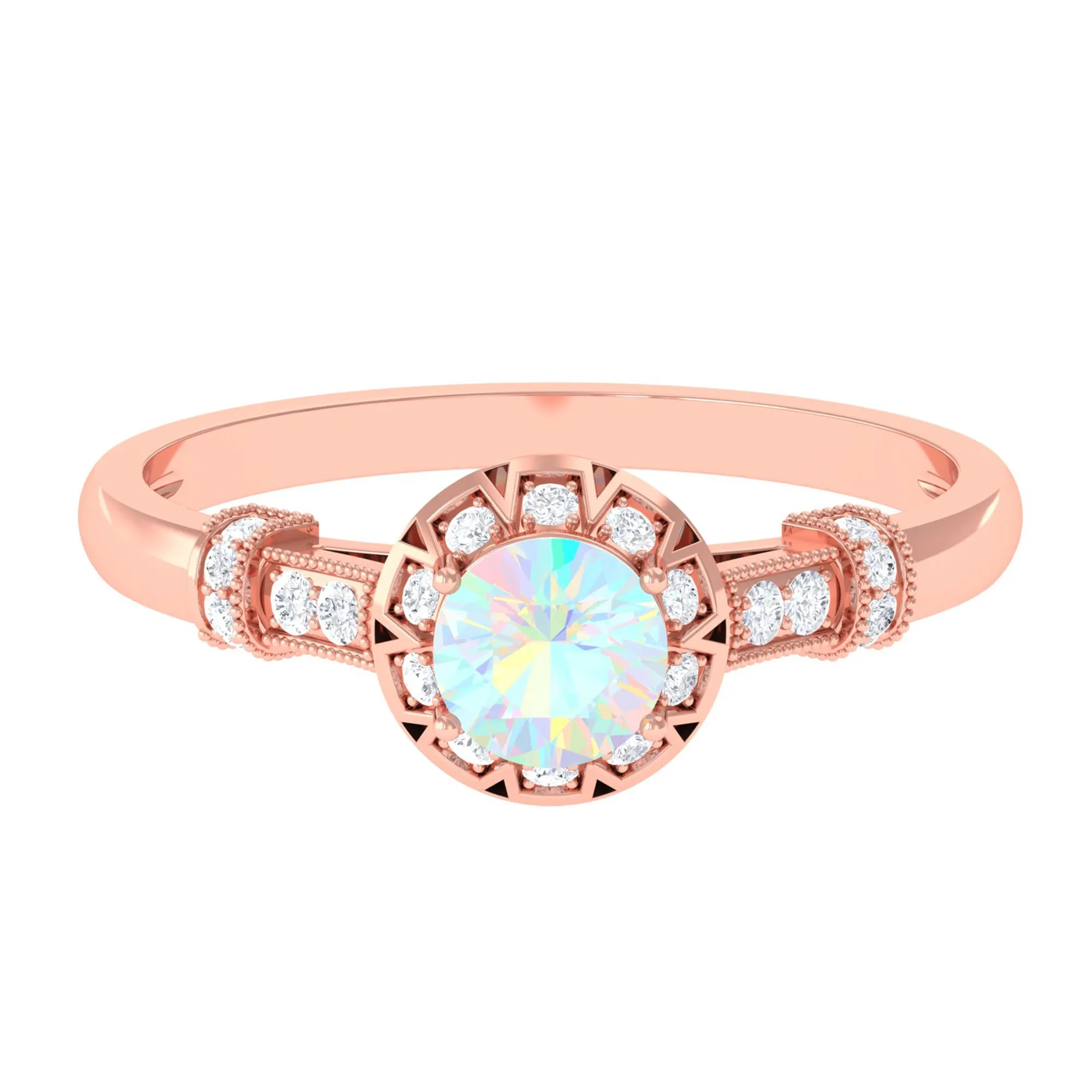 1/2 CT Round Shape Ethiopian Opal and Diamond Accent Vintage Engagement Ring