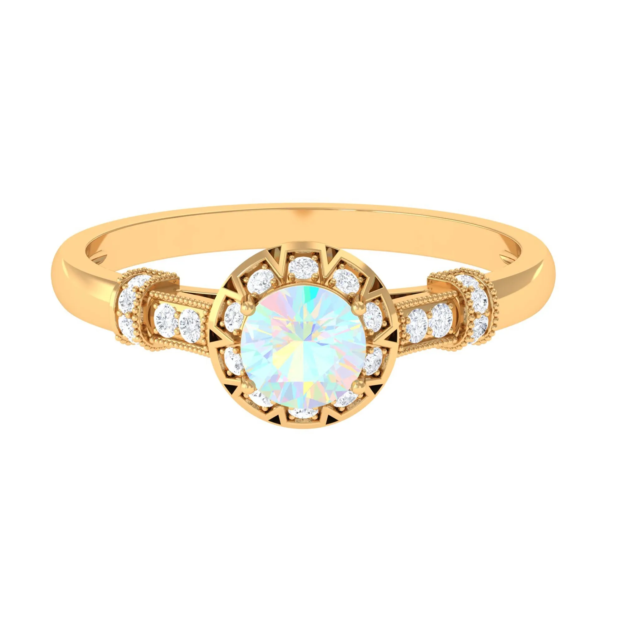 1/2 CT Round Shape Ethiopian Opal and Diamond Accent Vintage Engagement Ring