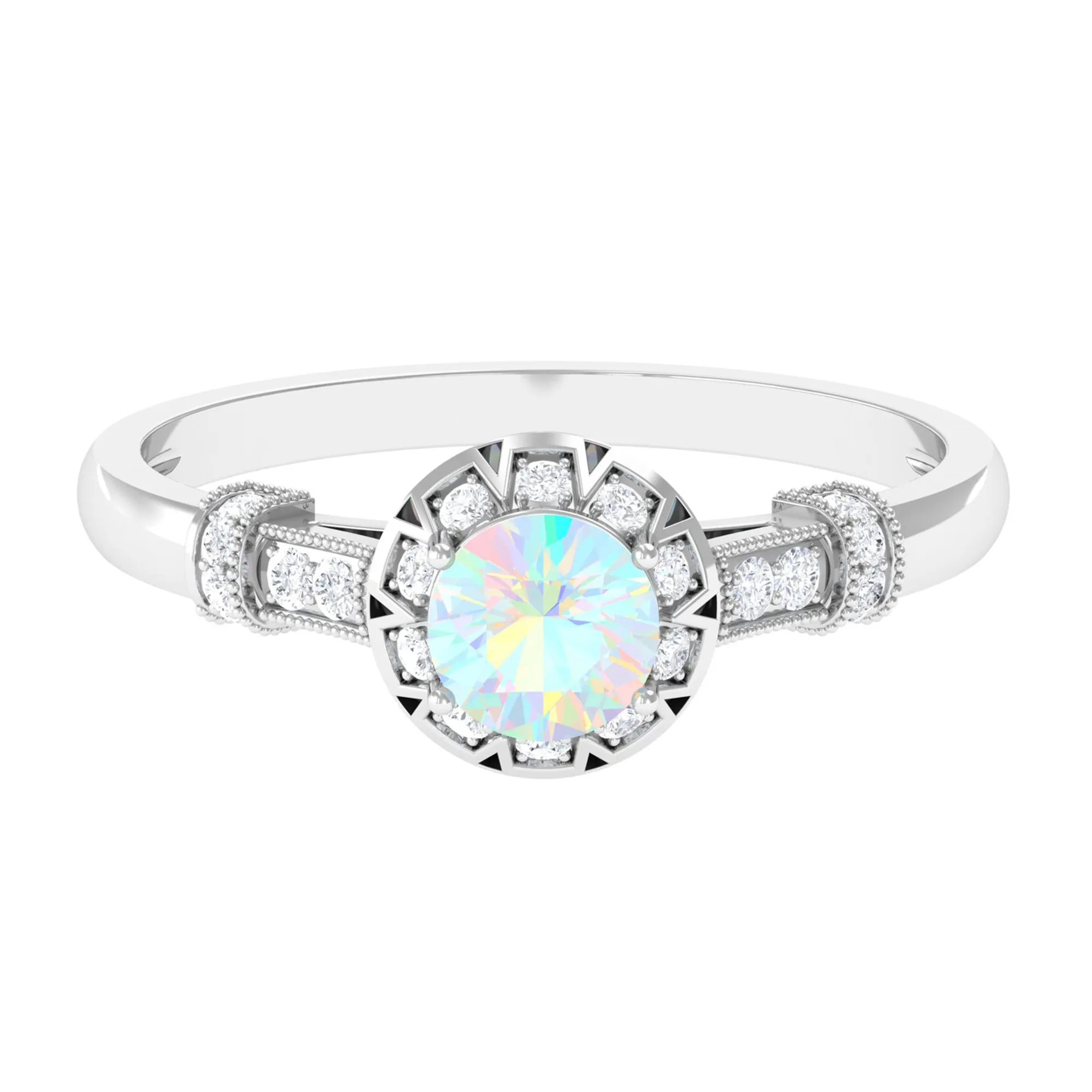 1/2 CT Round Shape Ethiopian Opal and Diamond Accent Vintage Engagement Ring