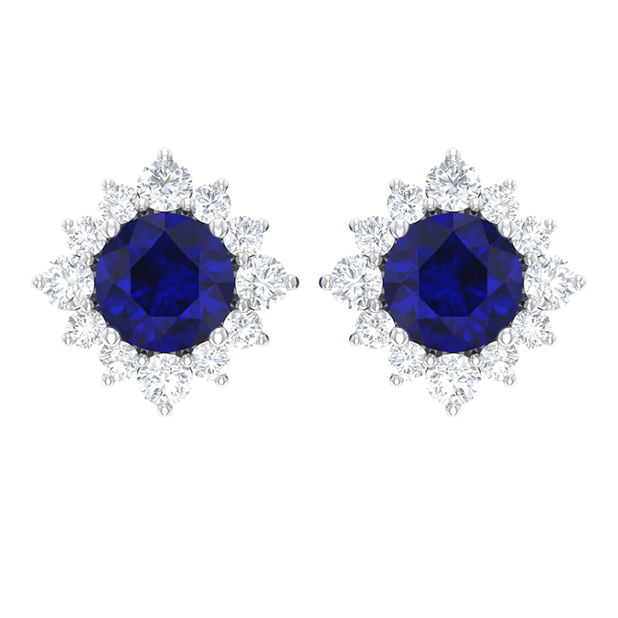 1.25 CT Blue Sapphire Solitaire Stud Earrings with Diamond Halo