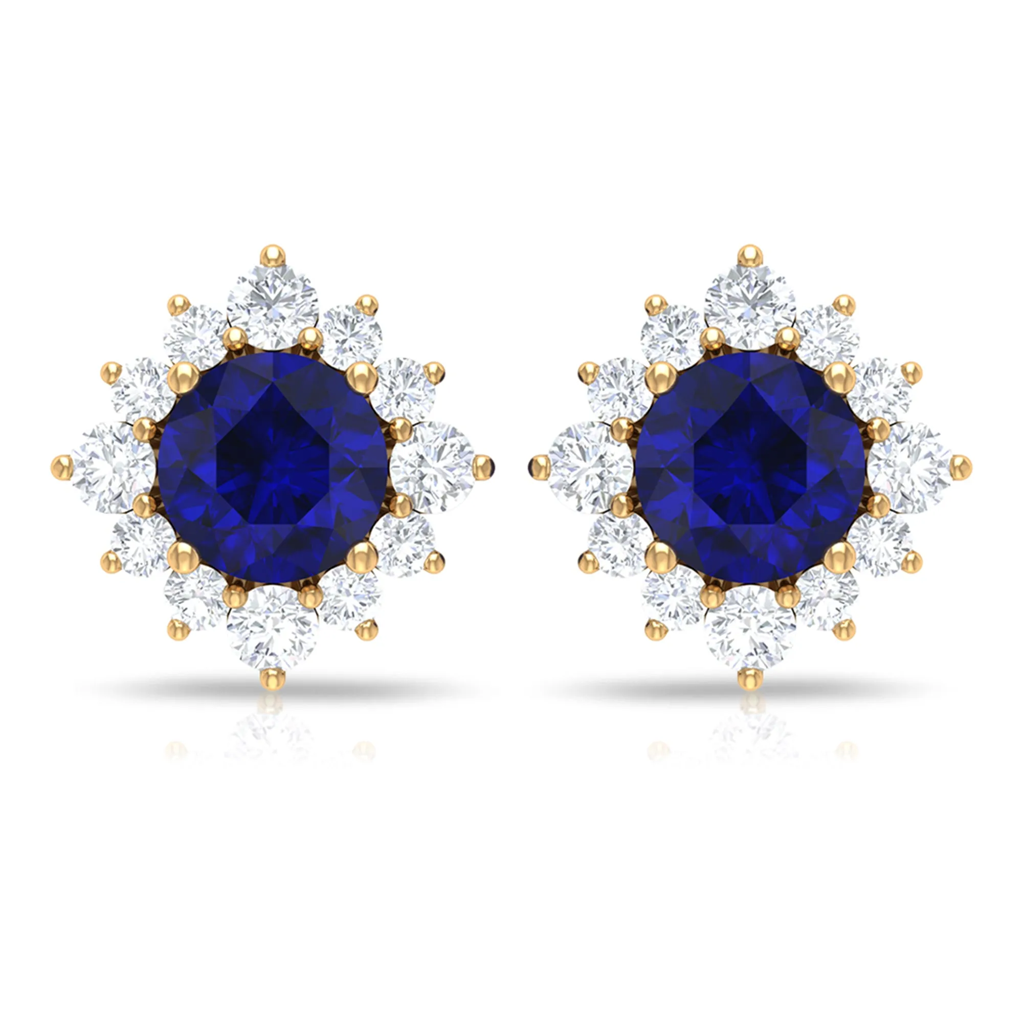 1.25 CT Blue Sapphire Solitaire Stud Earrings with Diamond Halo