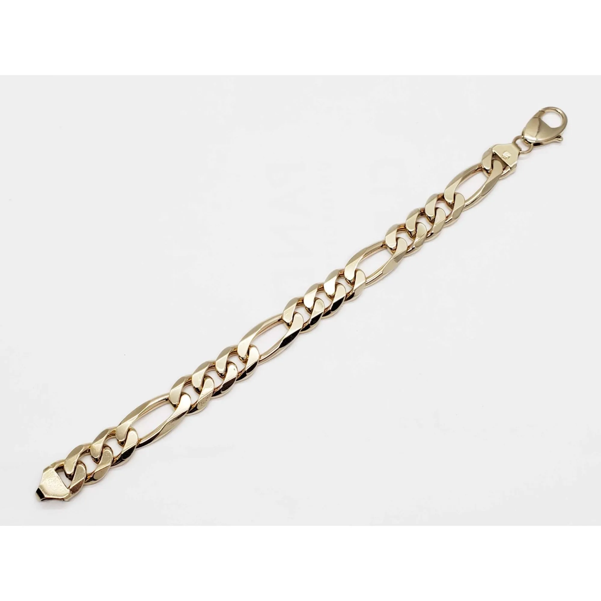 12.5mm Wide Figaro Style Link Bracelet 14k Gold