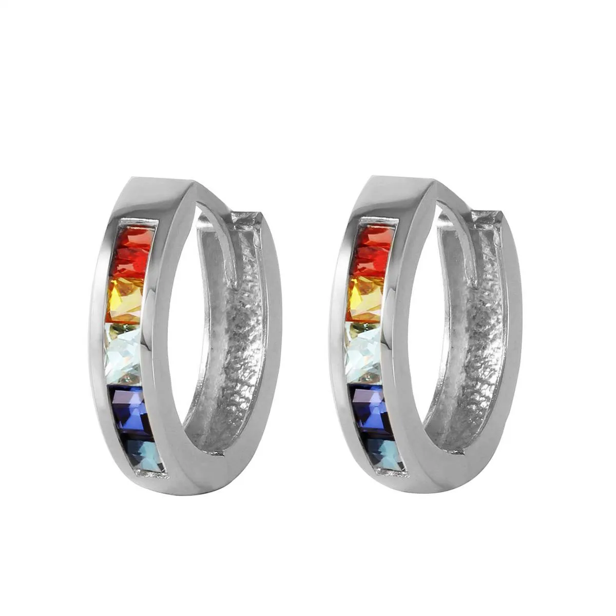 1.3 Carat 14K Solid White Gold Hoop Earrings Multicolor Sapphire