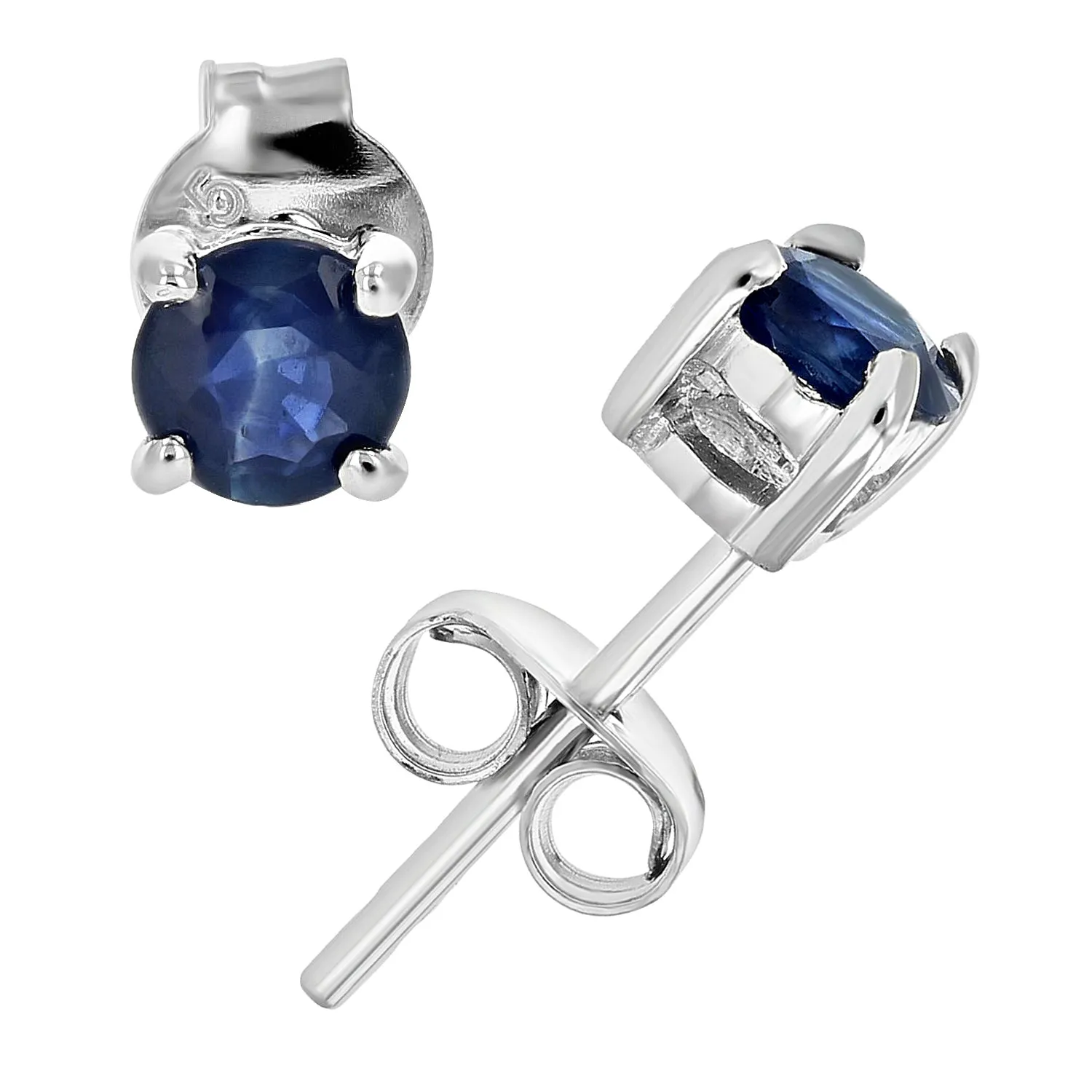 1/3 cttw Round Blue Sapphire Stud Earrings in .925 Sterling Silver with Rhodium