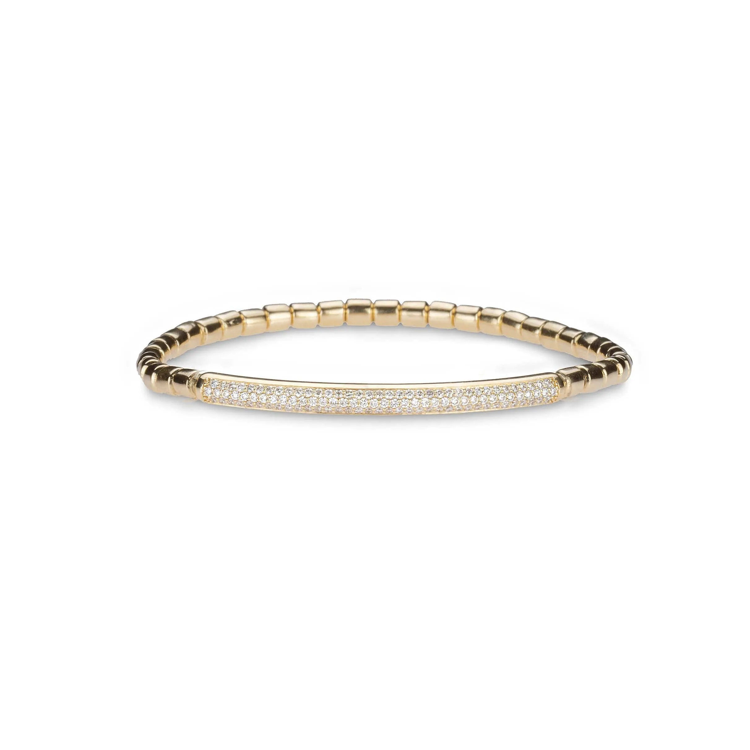 14K & 18K Gold Three Row Micro-Pave Bar ID Stretch Bracelet