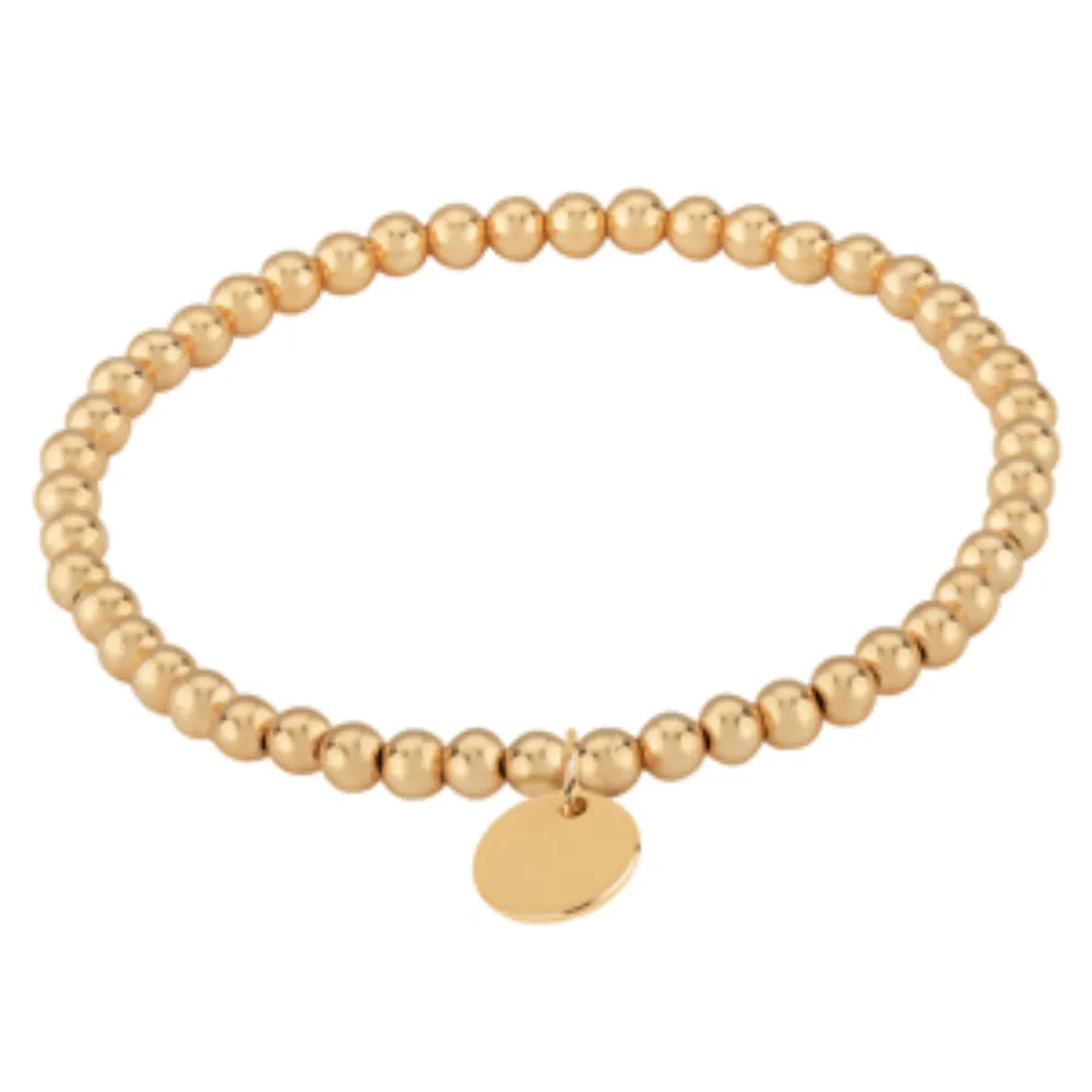 14k Gold 4mm Bead Bracelet with Mini Tag