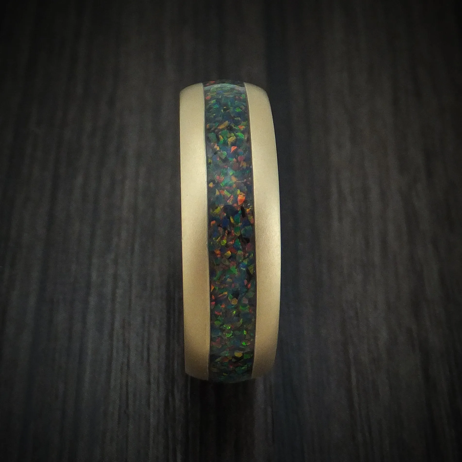 14K Gold and Opal Men's Ring with Wood Sleeve Custom Made Band