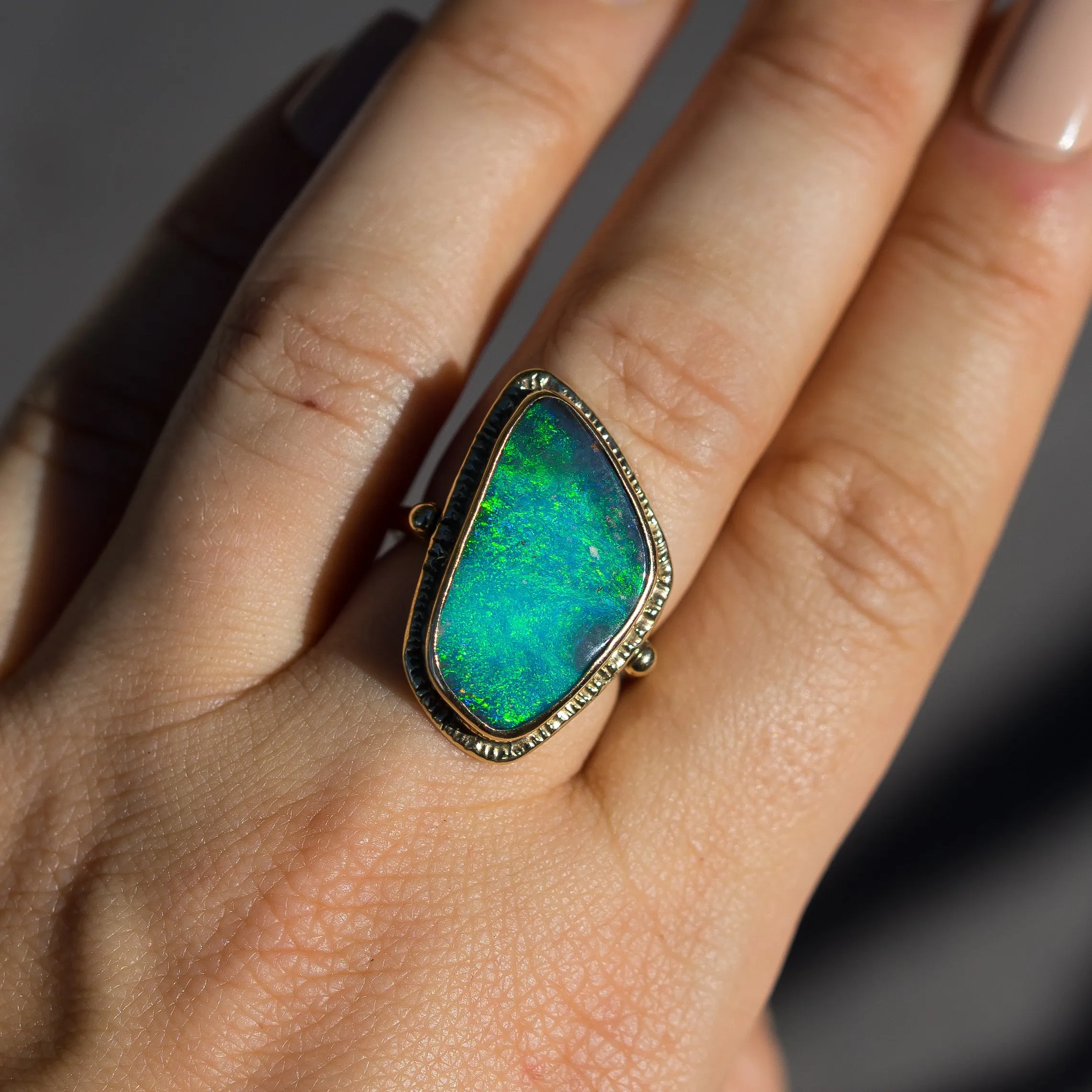 14k Gold Boulder Opal Ring- Sz 8