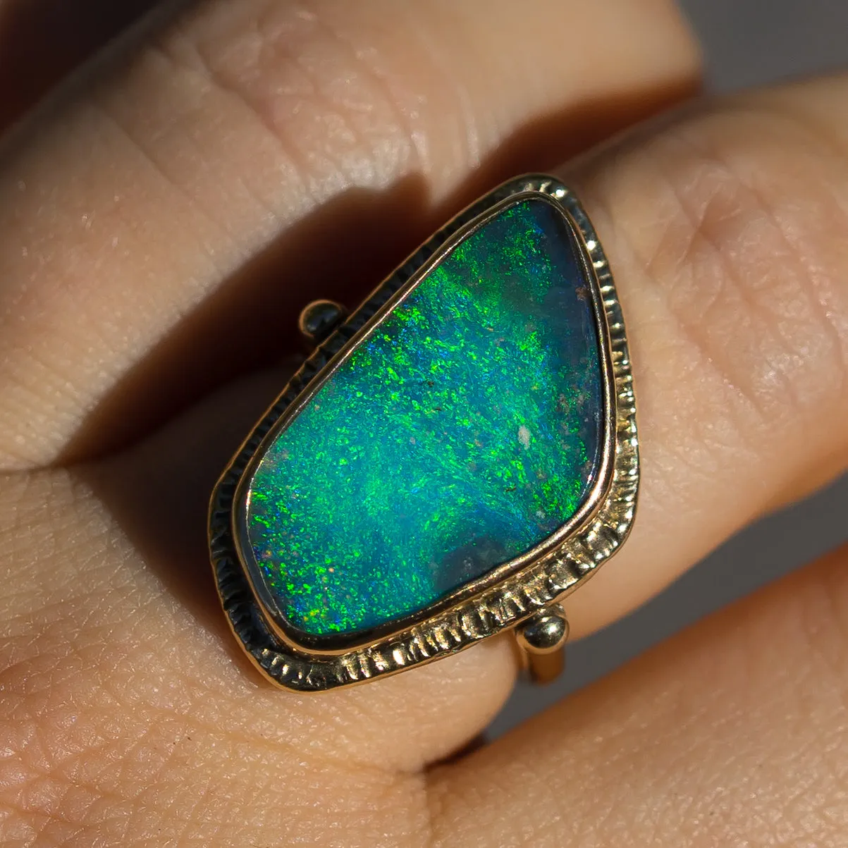 14k Gold Boulder Opal Ring- Sz 8