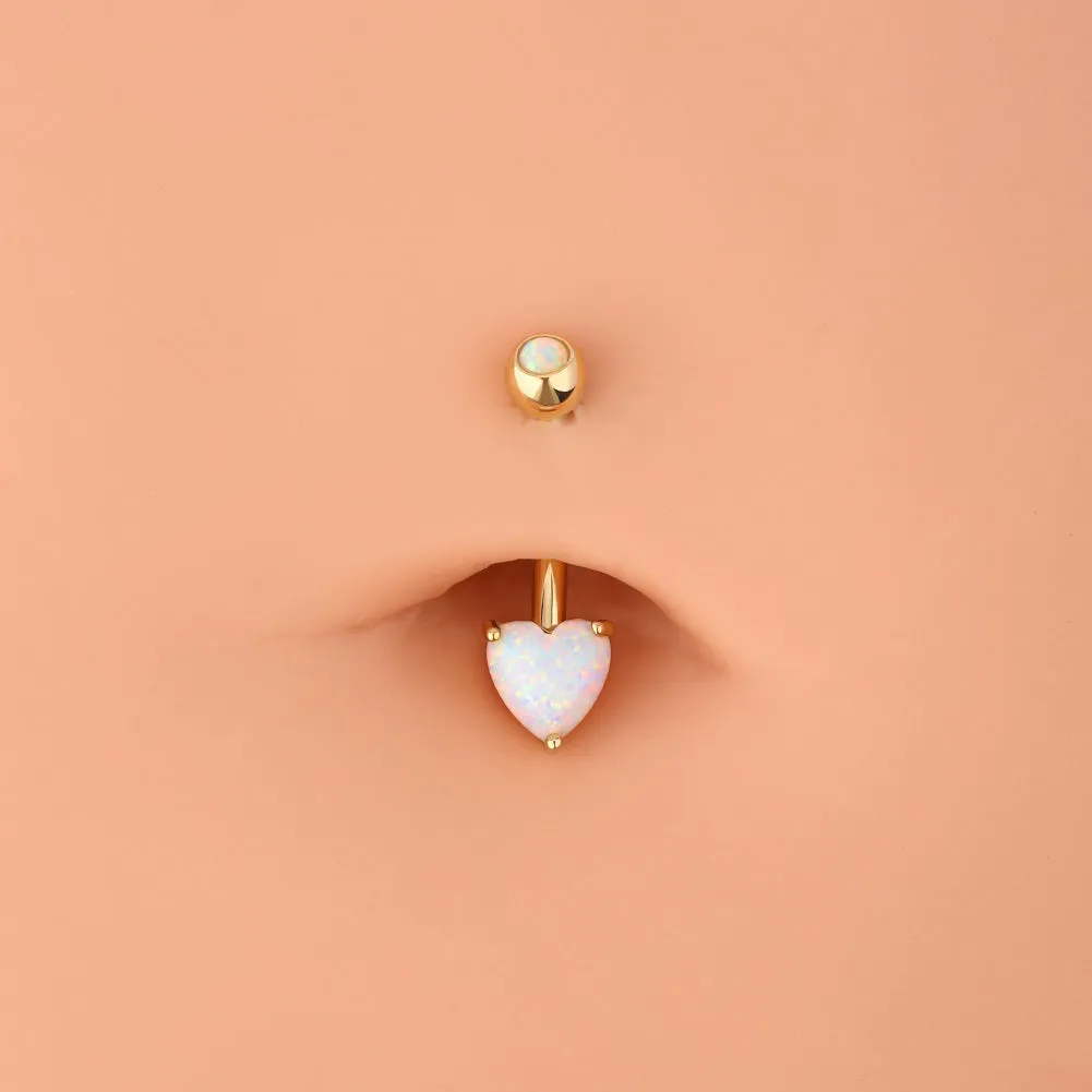 14K Gold Heart Opal Belly Button Ring 14G Navel Ring