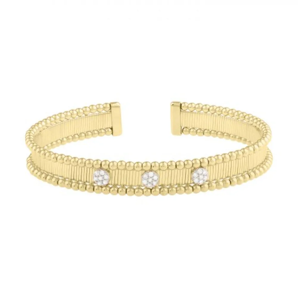 14k Gold Textured Cuff Bangle with Diamonds