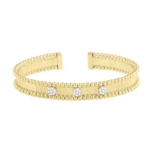 14k Gold Textured Cuff Bangle with Diamonds