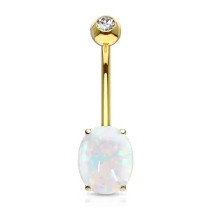 14K Solid Gold Opal Belly Ring - PRE-ORDER