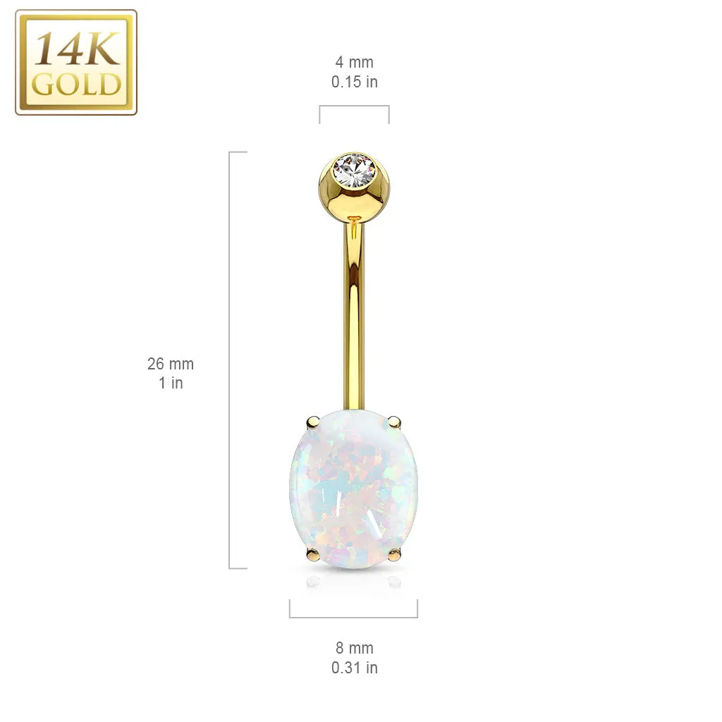 14K Solid Gold Opal Belly Ring - PRE-ORDER