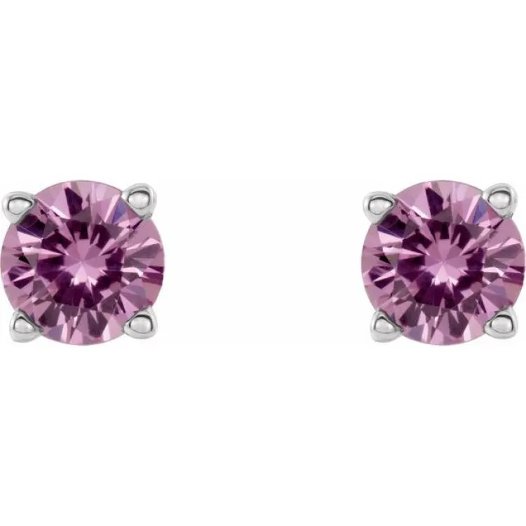 14K White 2.5 mm Natural Pink Sapphire Stud Earrings