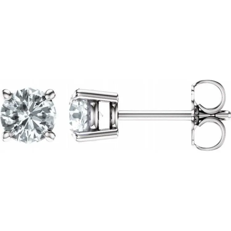 14K White 5 mm Natural White Sapphire Stud Earrings