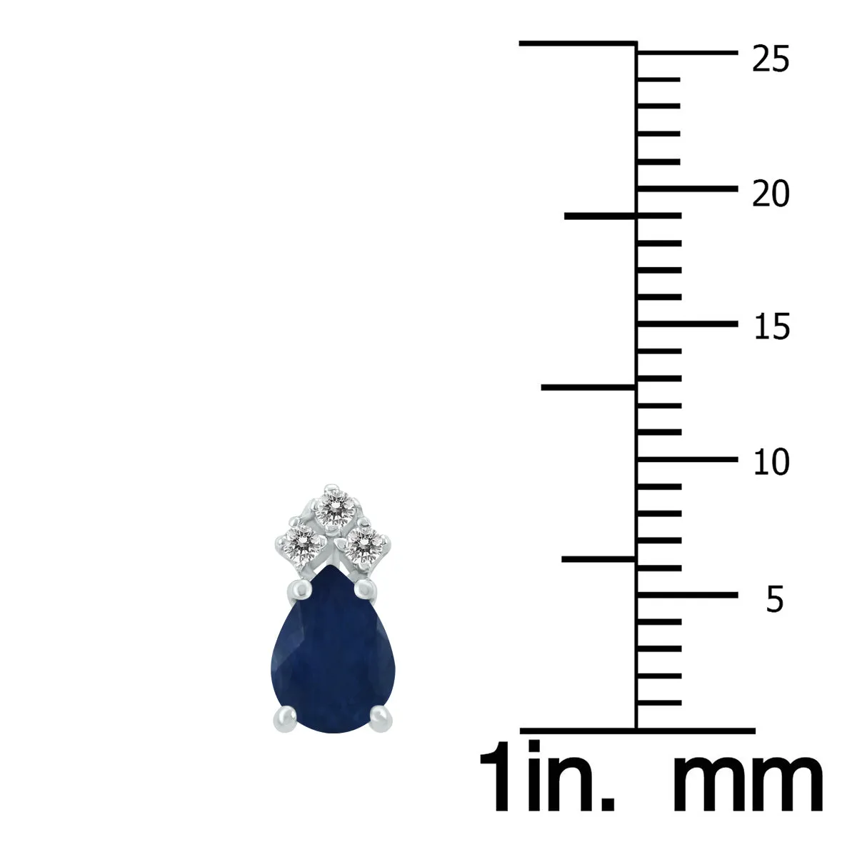 14K White Gold 6X4Mm Pear Sapphire And Three Stone Diamond Earrings