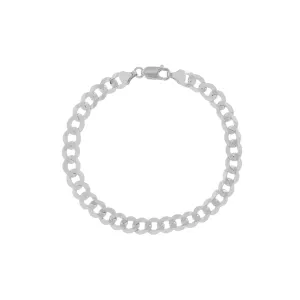 14K White Gold Curb Link Bracelet 8"