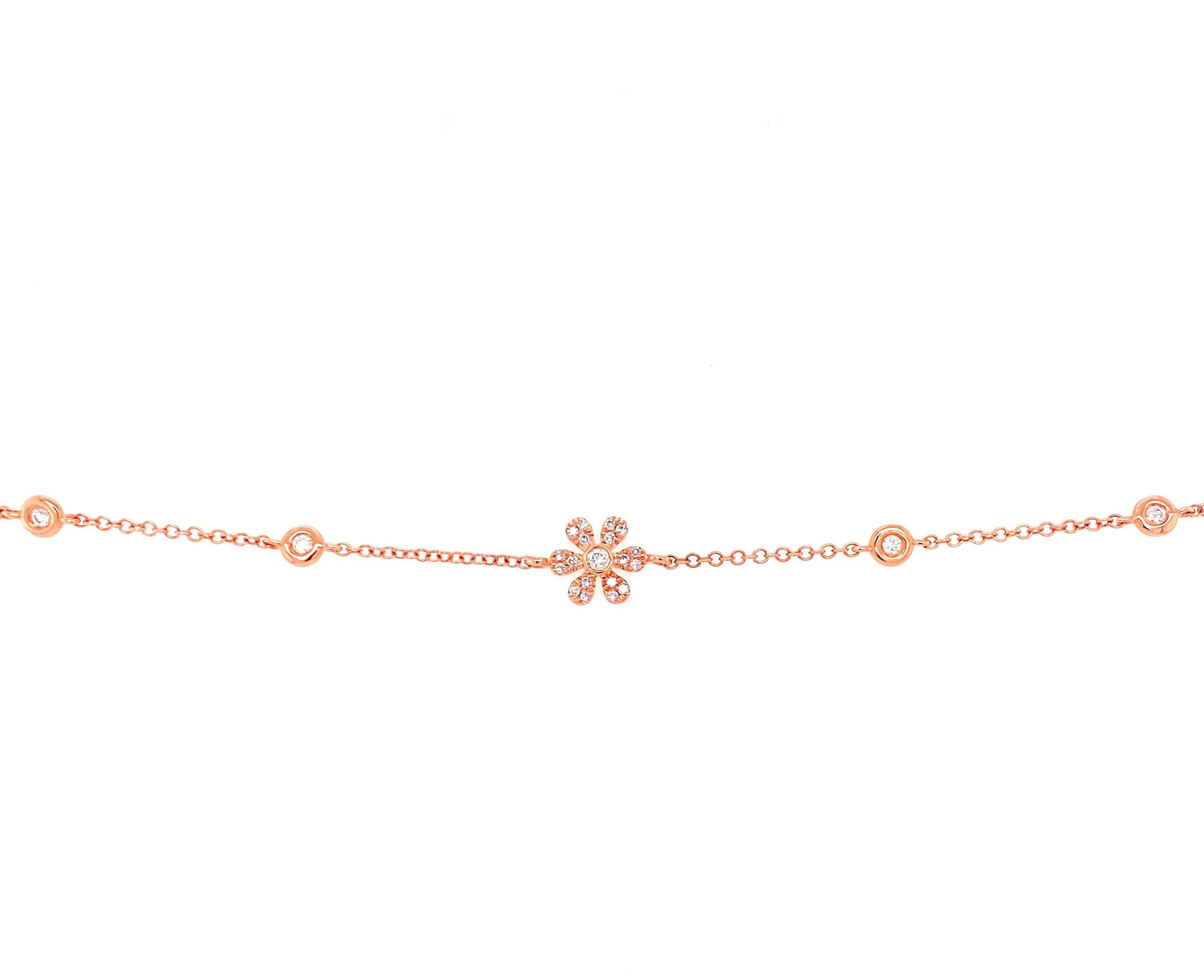 14K White Gold Diamond Flower & Bezel Bracelet