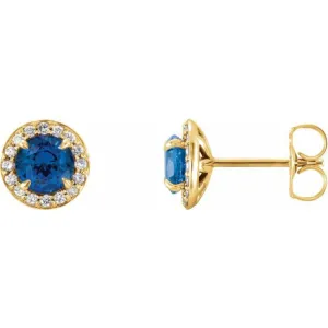 14K Yellow 4.5 mm Lab-Grown Blue Sapphire & 1/6 CTW Natural Diamond Earrings