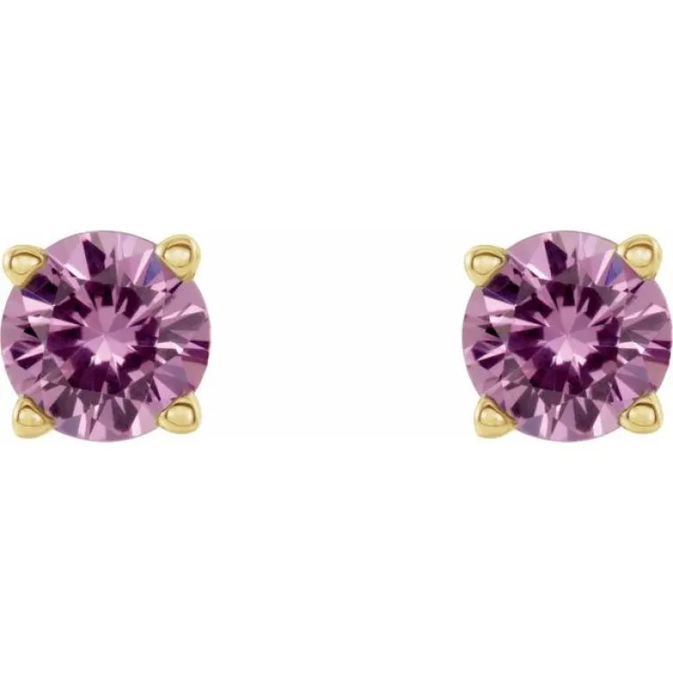 14K Yellow 5 mm Natural Pink Sapphire Stud Earrings