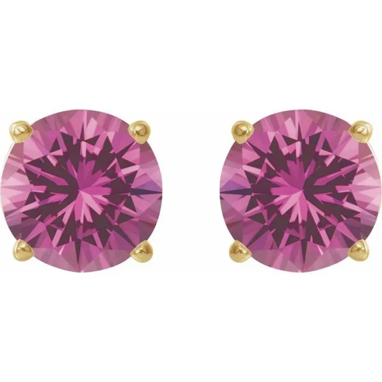 14K Yellow 8 mm Lab-Grown Pink Sapphire Stud Earrings