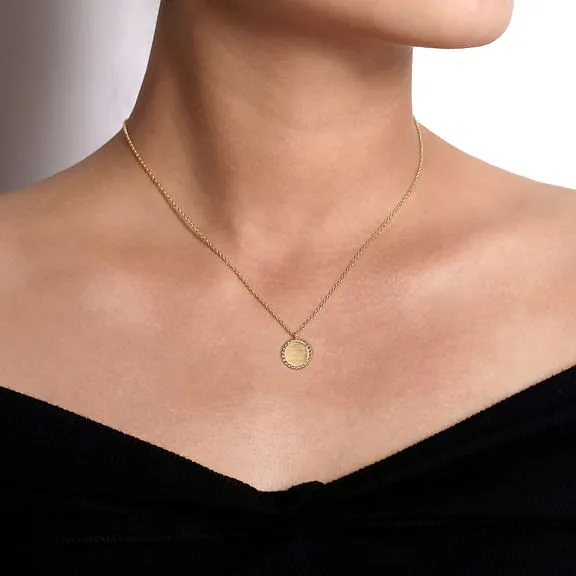 14K Yellow Gold Round Pendant Necklace with Bujukan Bead Frame