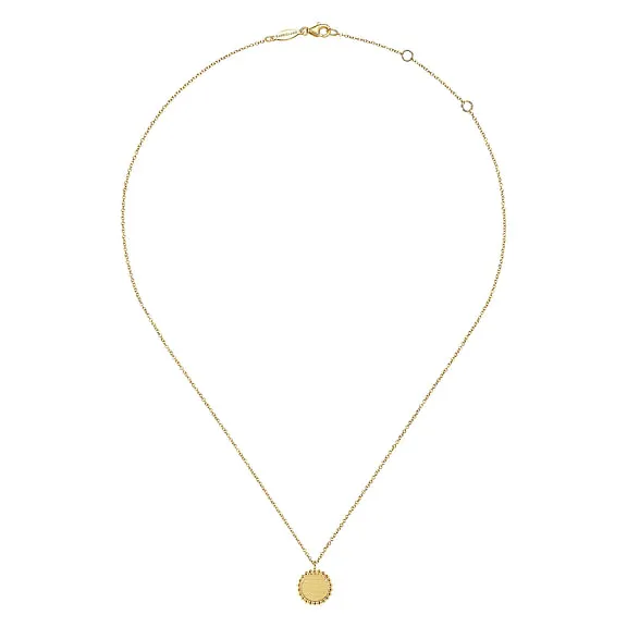 14K Yellow Gold Round Pendant Necklace with Bujukan Bead Frame