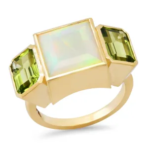 14K YG Ethiopian Opal and Peridot Trilogy Ring