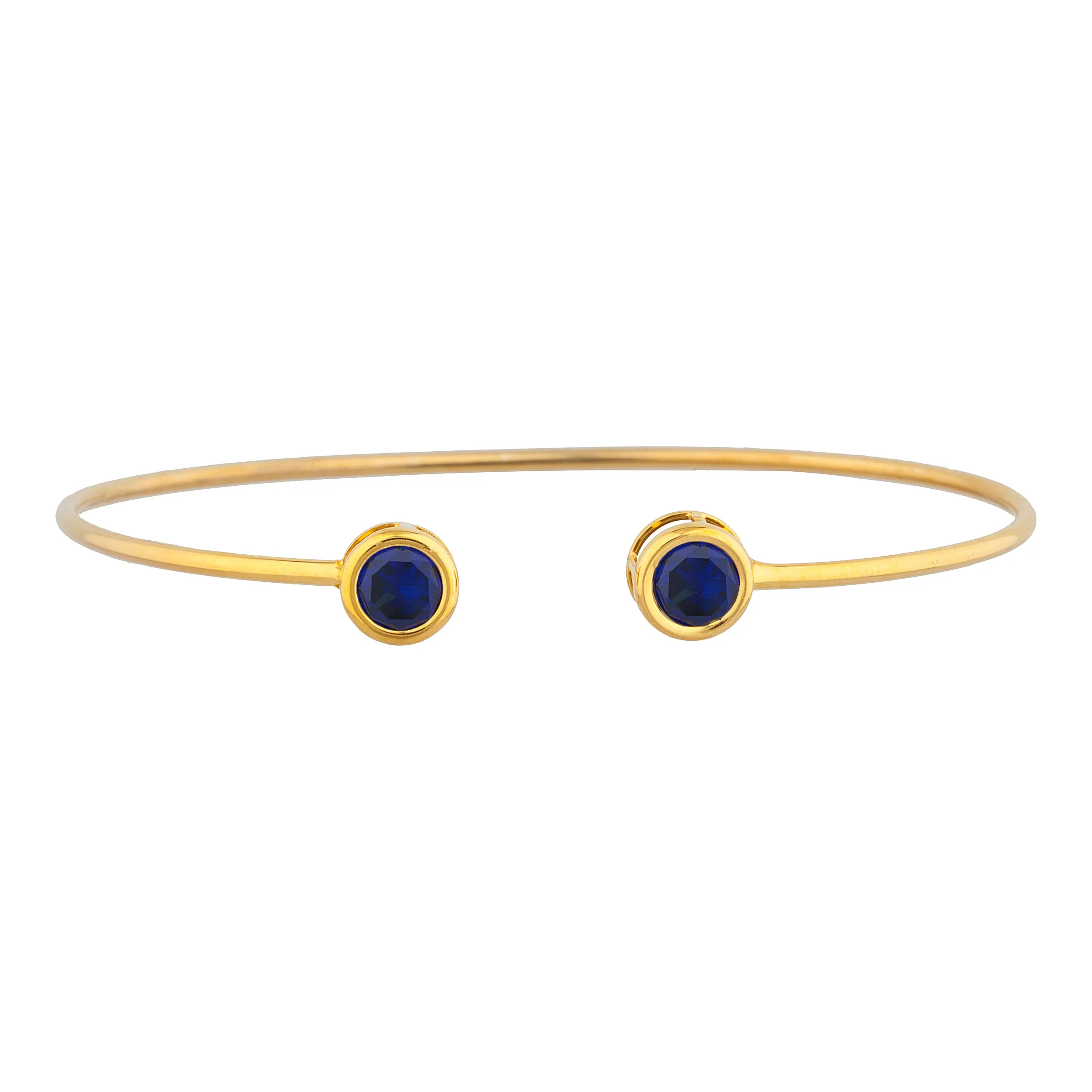 14Kt Gold Blue Sapphire Round Bezel Bangle Bracelet