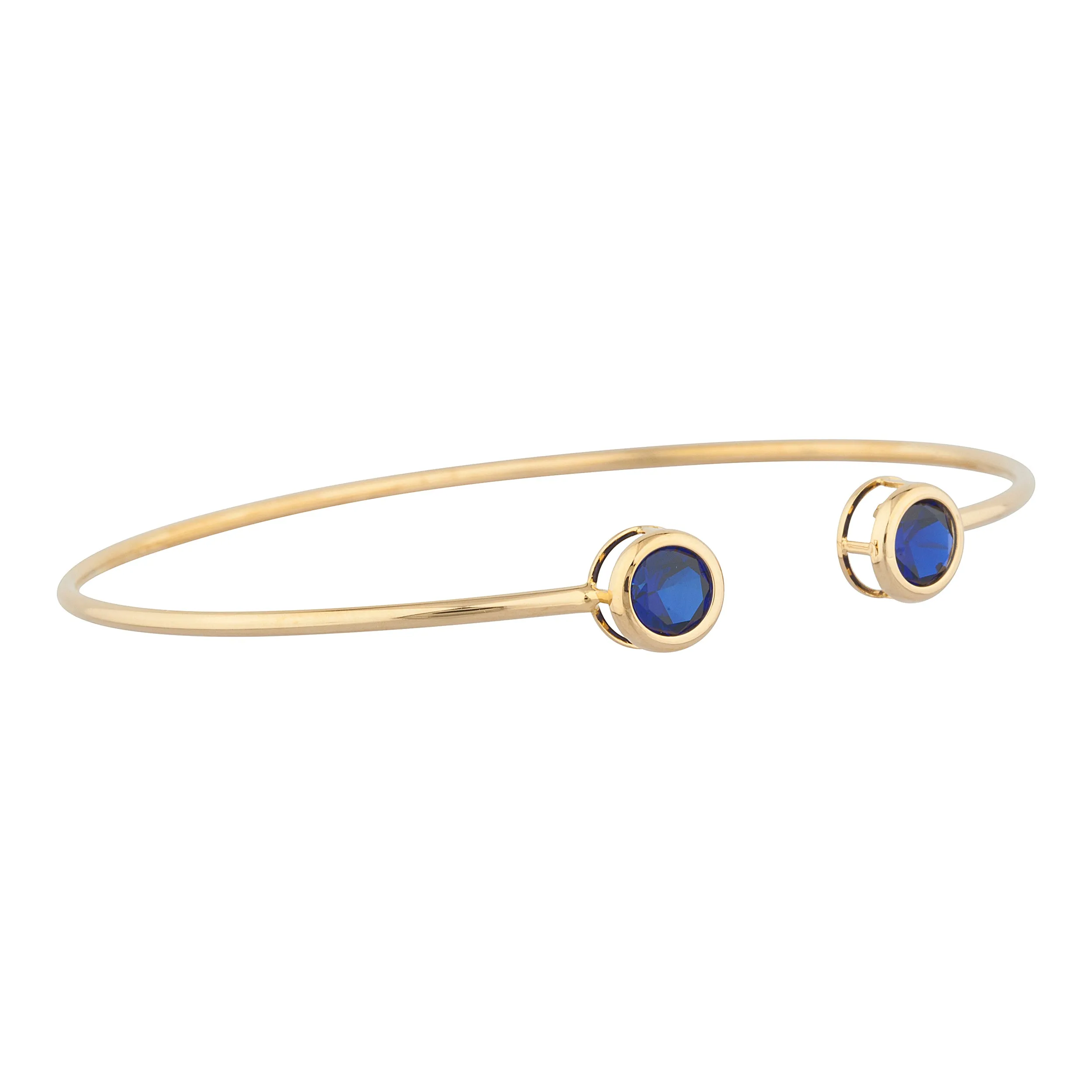 14Kt Gold Blue Sapphire Round Bezel Bangle Bracelet