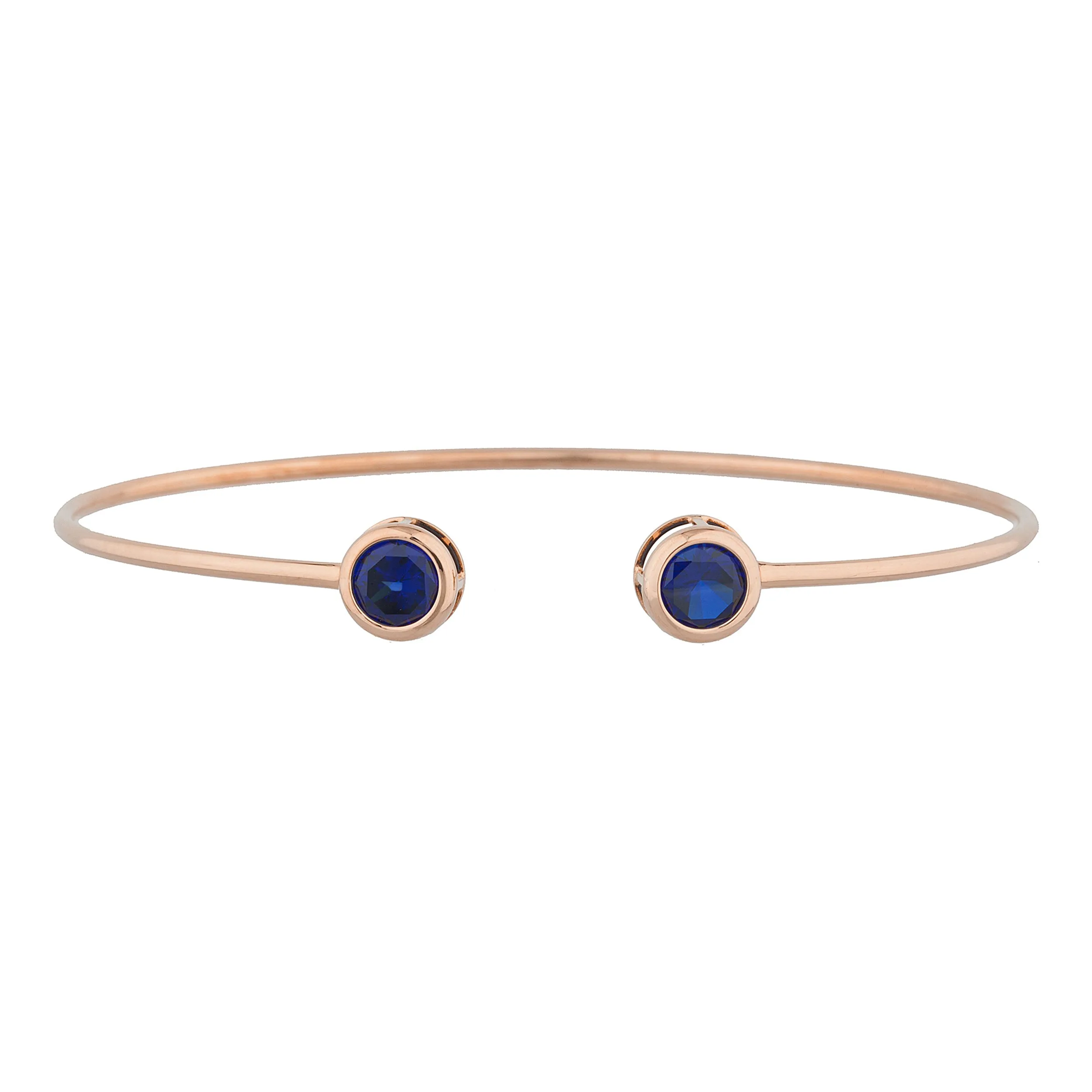 14Kt Gold Blue Sapphire Round Bezel Bangle Bracelet