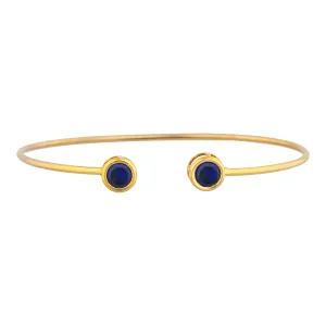 14Kt Gold Blue Sapphire Round Bezel Bangle Bracelet