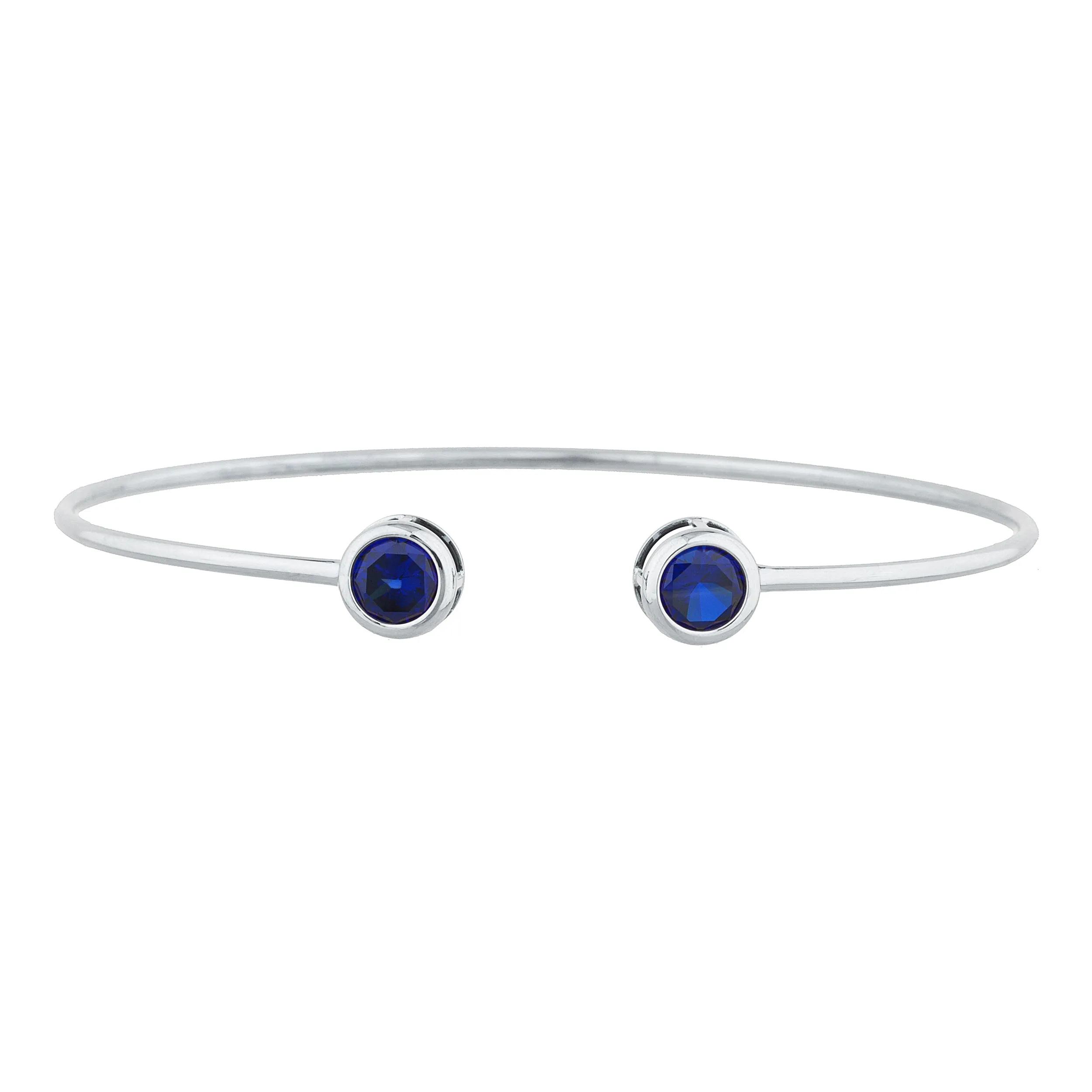 14Kt Gold Blue Sapphire Round Bezel Bangle Bracelet