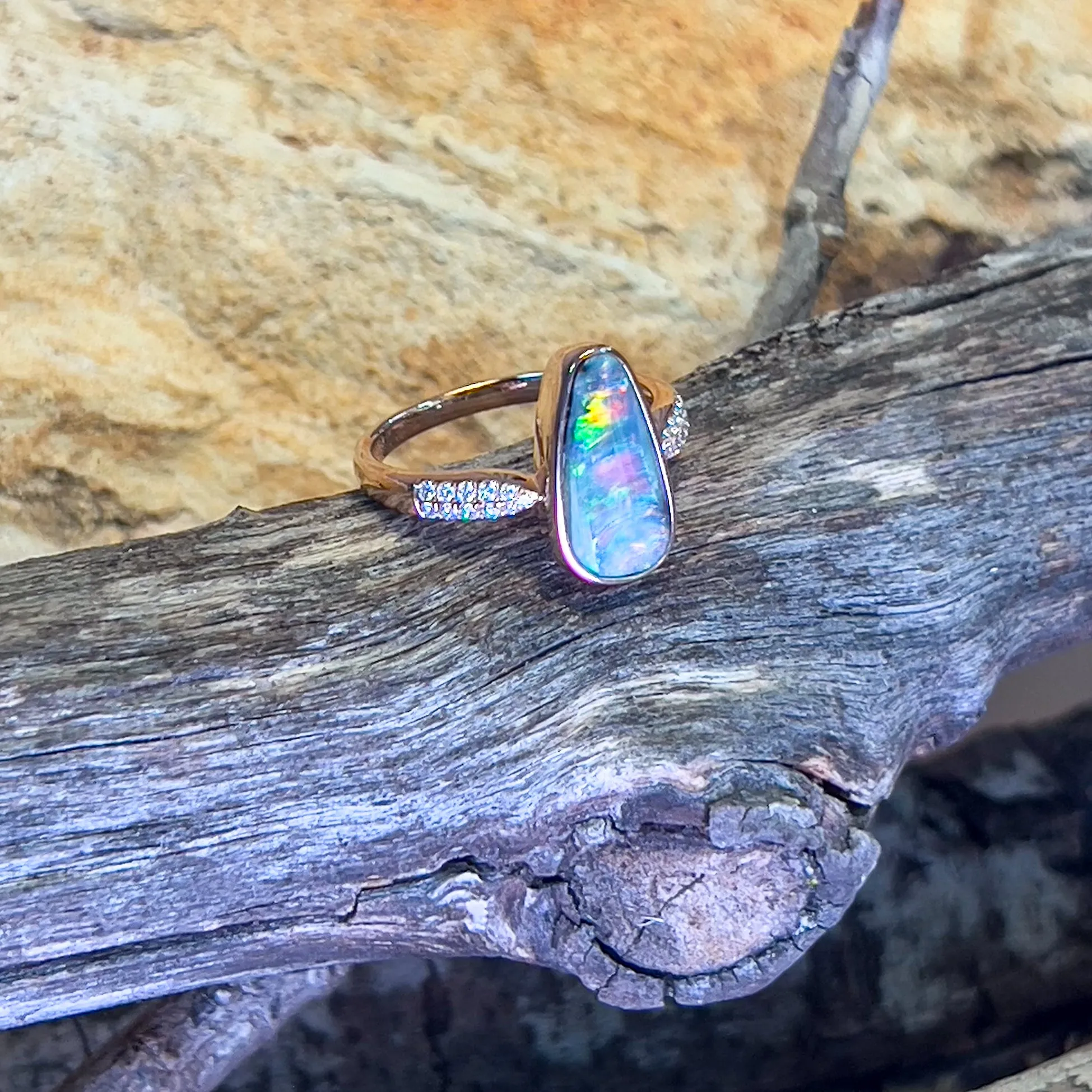 14kt Rose Gold Boulder Opal 1.99ct Diamond ring