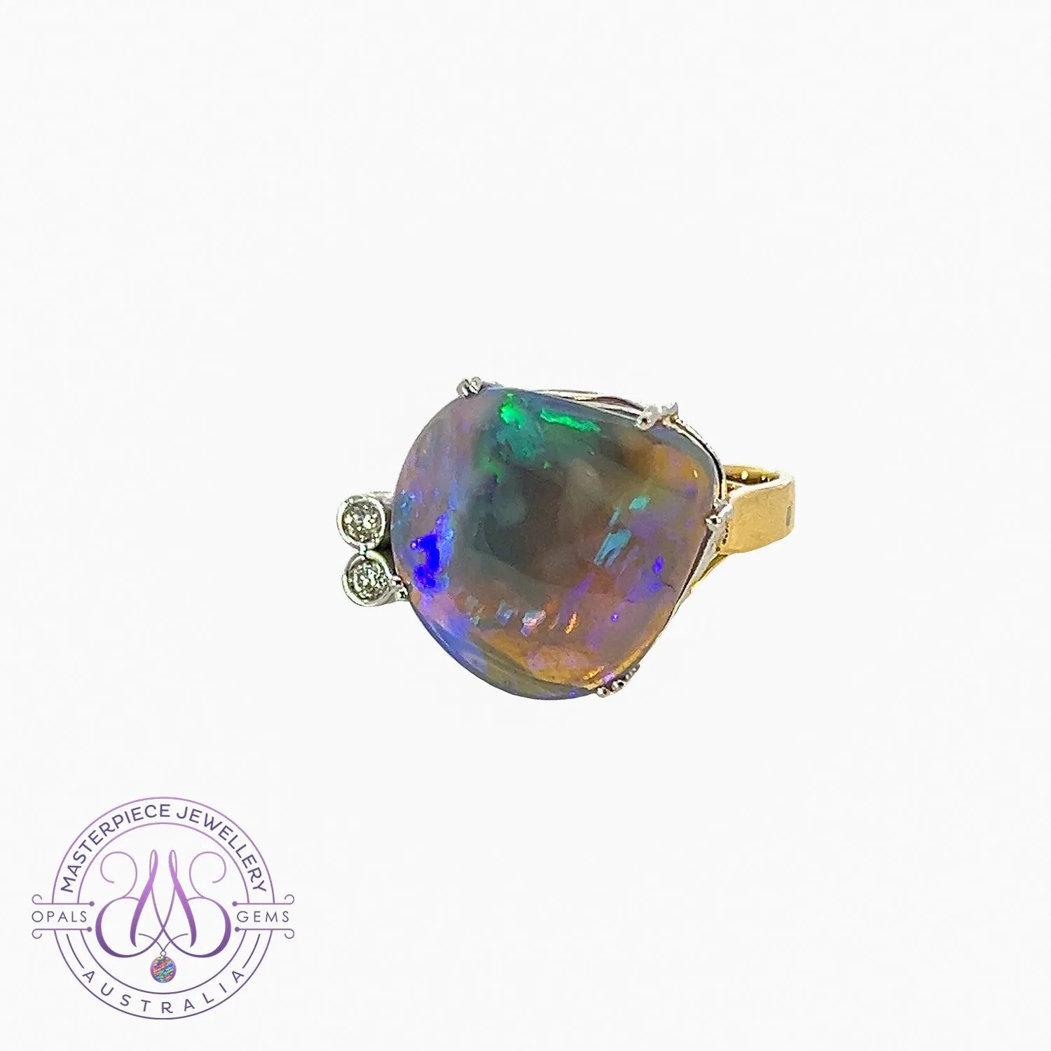 14kt White and Yellow Gold Black Opal 8.89ct and Diamond ring 0.08ct