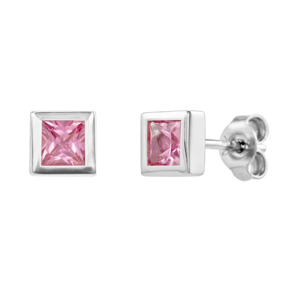 18ct White Gold Pink Sapphire Princess Cut Stud Earrings