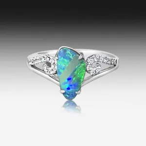 18kt White Gold Boulder Opal and Diamond ring