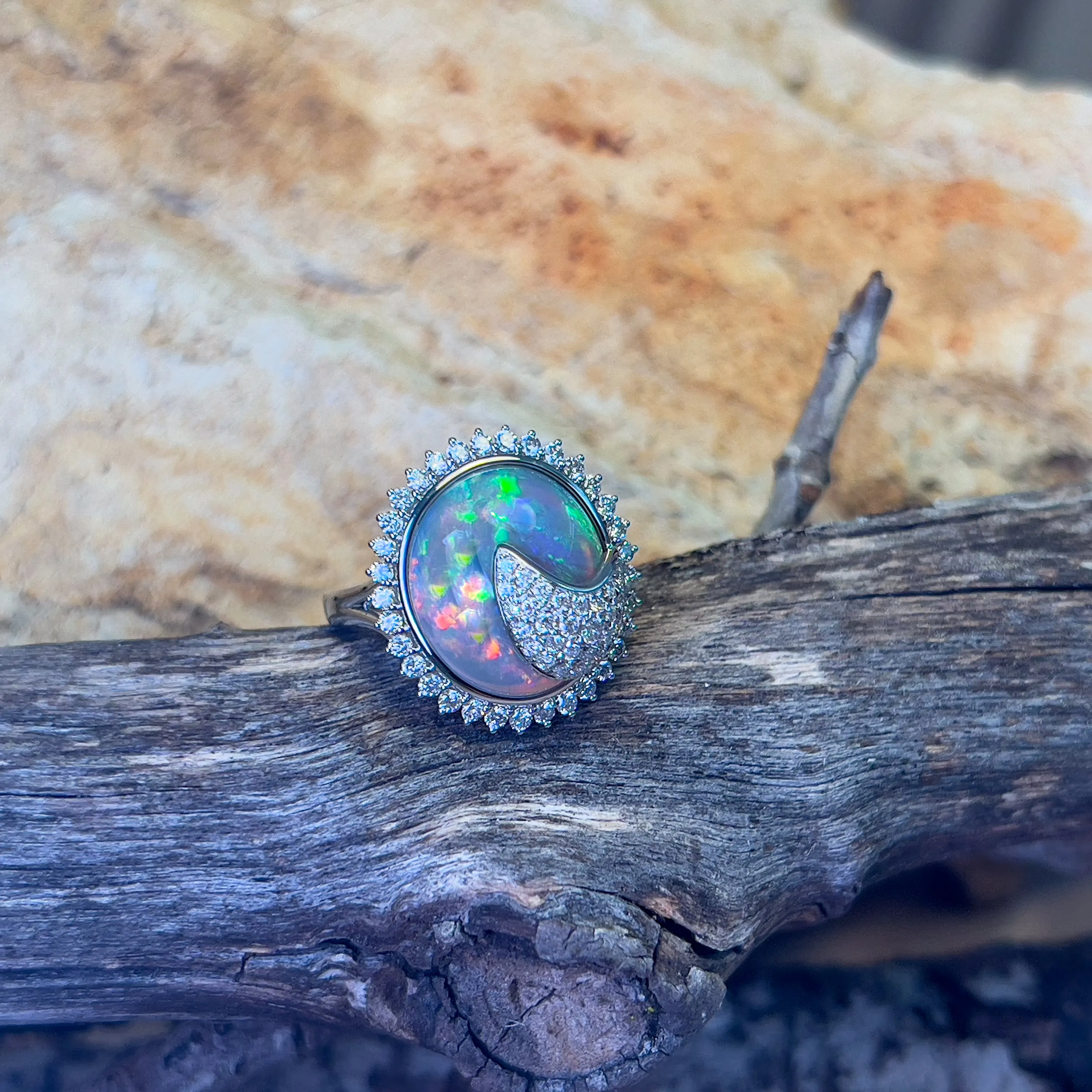 18kt White Gold cluster design Black Opal 4.94ct and Diamond ring