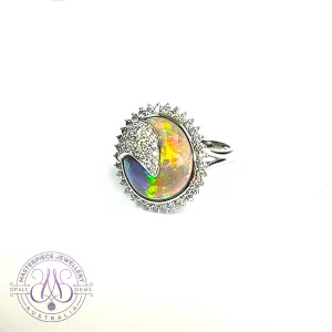 18kt White Gold cluster design Black Opal 4.94ct and Diamond ring