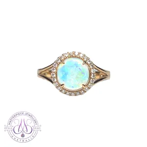 18kt Yellow Gold 1.09ct Opal engagement ring diamond cluster design