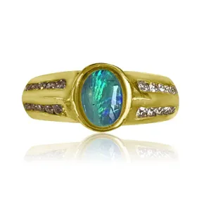 18kt Yellow Gold Black Opal and Diamond ring