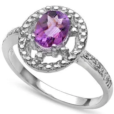 2/3 CT AMETHYST & DIAMOND 925 STERLING SILVER RING